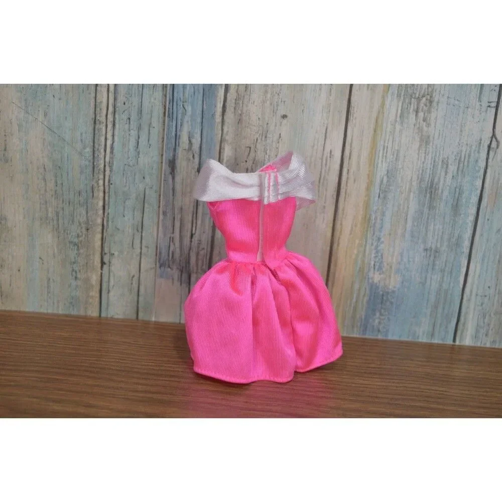 Barbie Doll Clothes Hot Pink Princess Dress Gown White Collar & Heels Shoes
